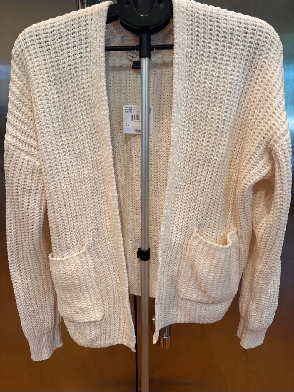 American Eagle Outfitters Cream Open-Front Chunky Knit Cardigan